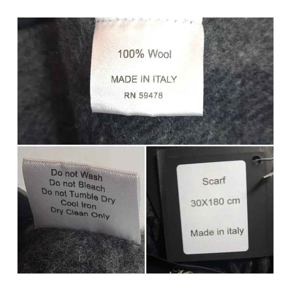 ITALIAN WOOLLEN TREASURES Men's Gray/Dark Blue 100% Wool Fringed Scarf 30X180 cm